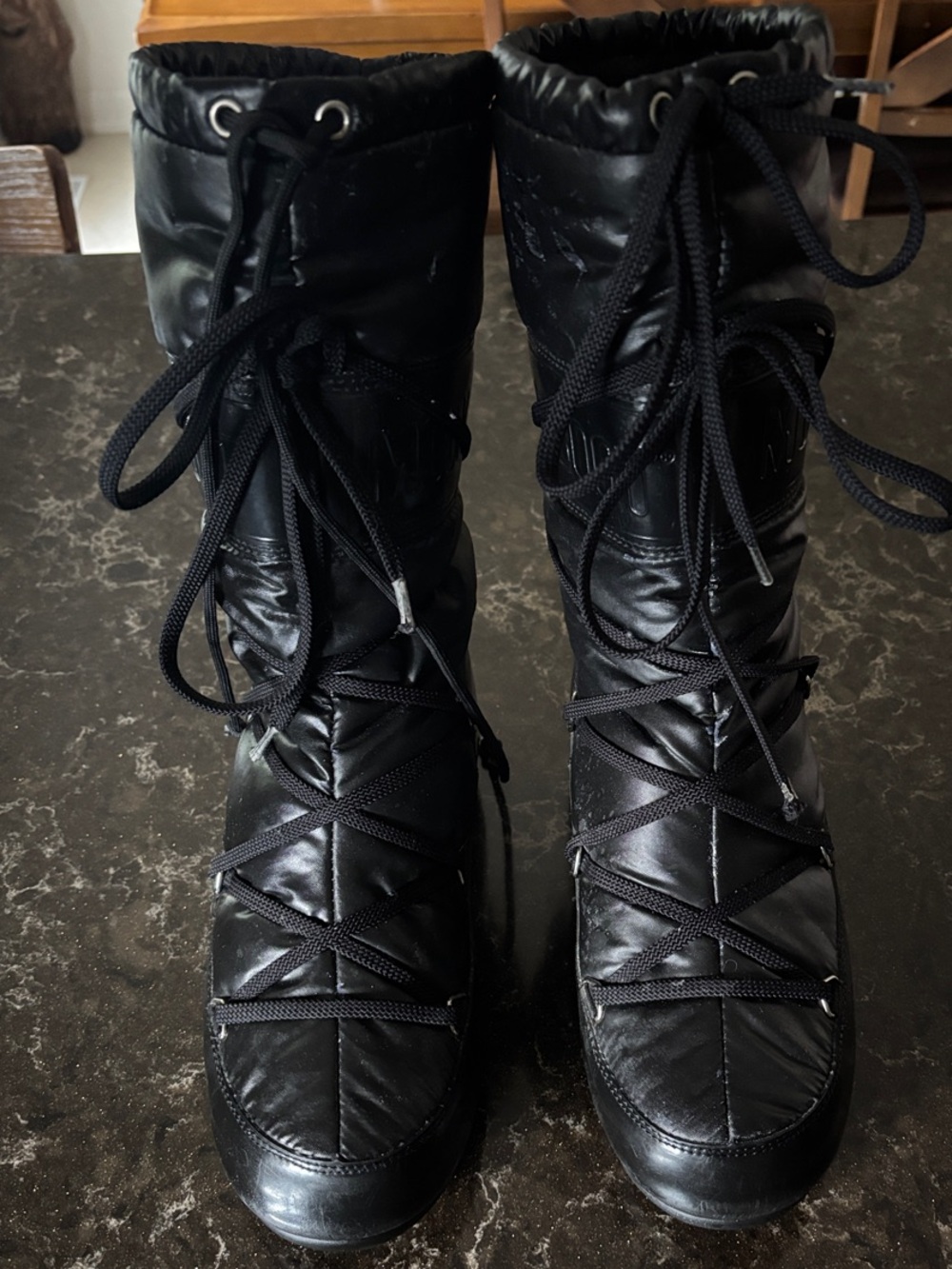 Moon Boot Black Lace-Up Quilted Winter Boots